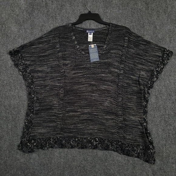 Democracy Sweaters - Democracy Crochet Fringe Hem Bohemian Poncho Knit Sweater Womens XXL